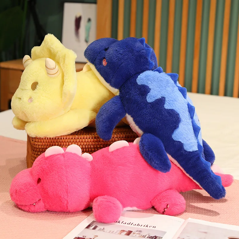 Kawaii Cartoon Lazy Lying Dinosaur Plush Toys Soft Stuffed Anime Animals Dino Pillow For Kids  Halloween Christmas Gifts