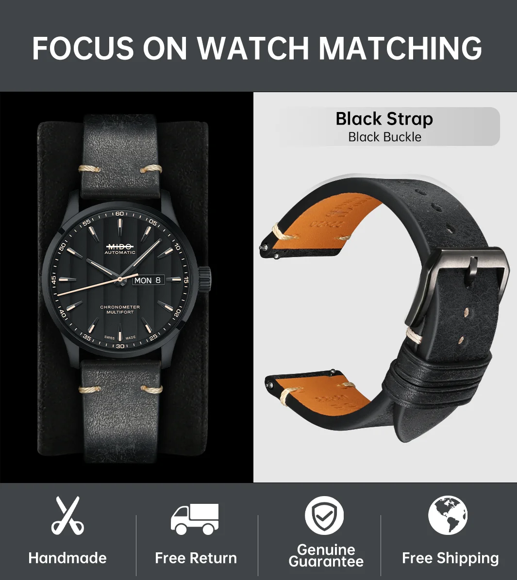 Italian Pueblo Leather Luxury Quick Release Watch Strap - Premium Watch Band Bracelet in 20mm & 22mm Sizes