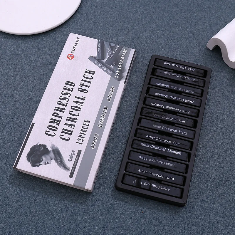 Professional Square 12-color Carbon Stick Paintbrush Sketching Carbon Paint Stick Art Students Special Drawing Sketch Strip