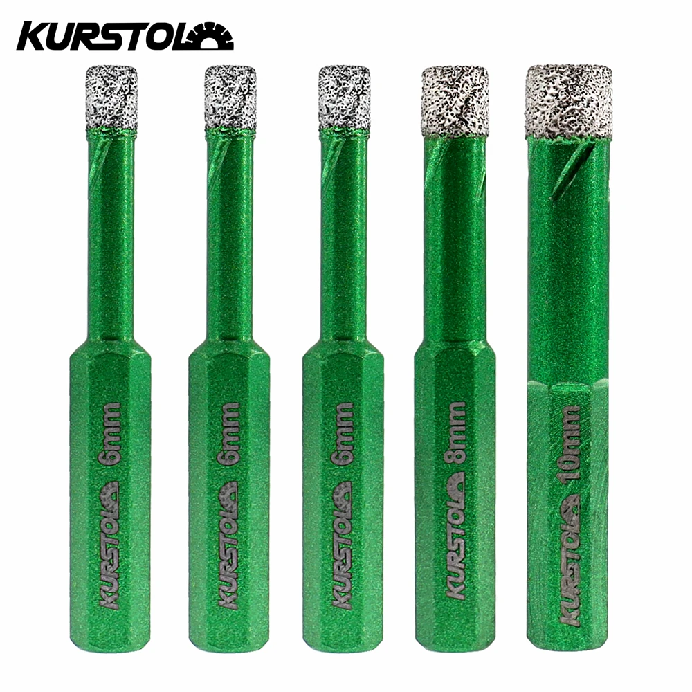 KURSTOL Hexagon Shank Drilling Bit 5pcs 6/8/10mm Tile Hole Opener Granite Marble Ceramic Tile Diamond Drill Bit Cutter Hole Saw