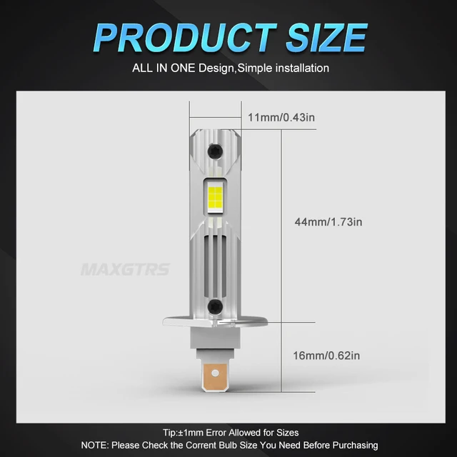 TUINCYN Bombilla H1 LED 55W 6500K Blanco, 1:1 Mini Luz Bombilla Plus 300%  Brillo Súper Brillante 12000Lm Lámpara de Cruce y Antiniebla Halógena de