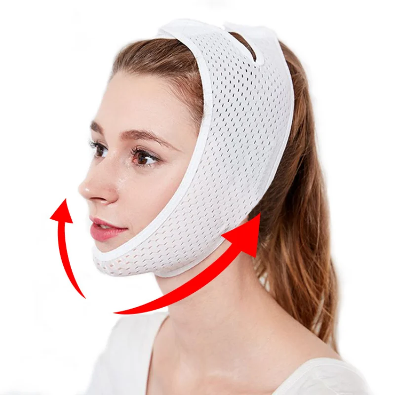 Cinturino Dimagrante Viso A V Traspirante Bianco Doppio Mento Guancia Sollevare Fascia Viso Maschera Sottile Ridurre La Fasciatura Antirughe Modellant