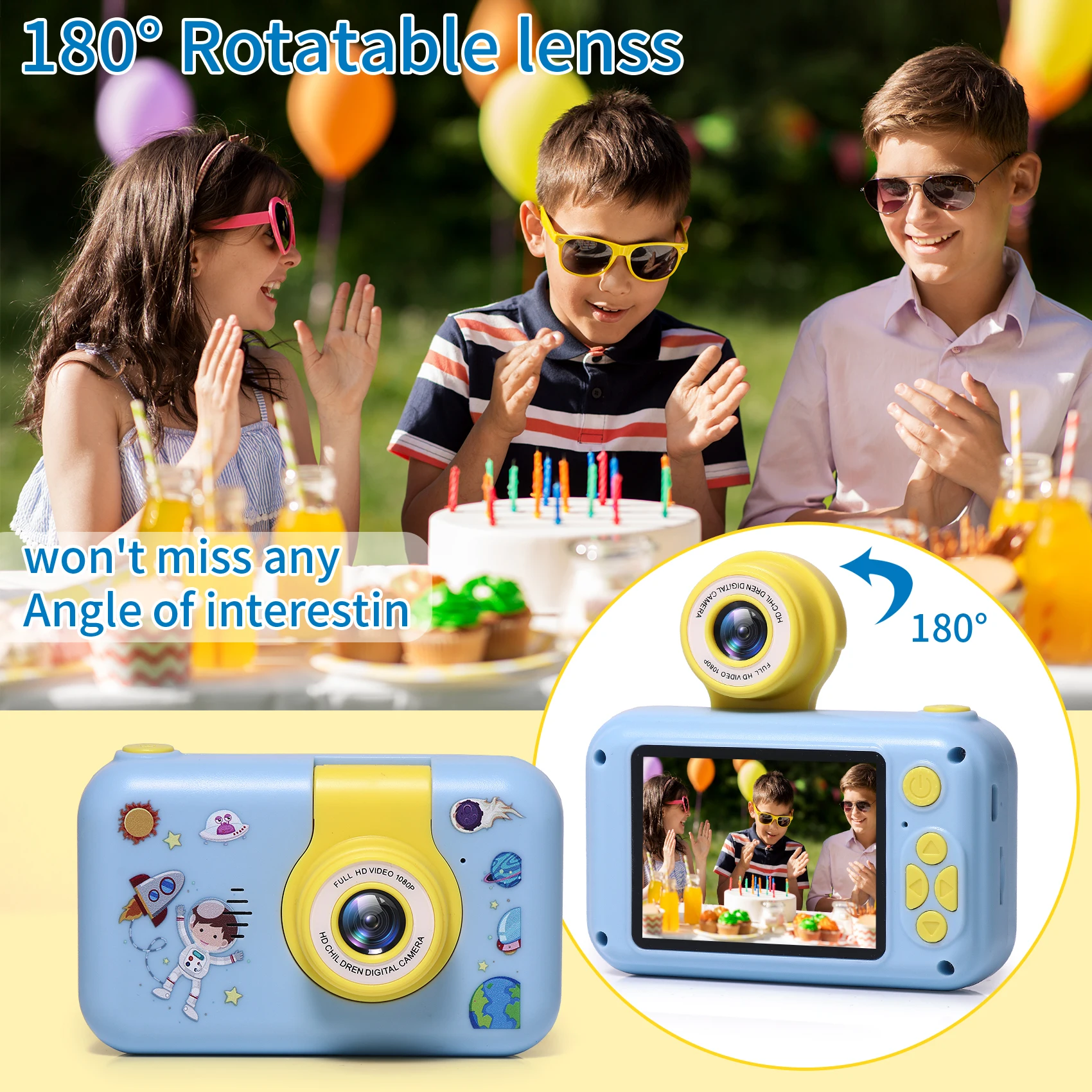 Kids Camera Toys 2.4 Inch IPS Screen Digital Zoom Video 180&deg;Flip Len Handheld for Toddler Baby Children