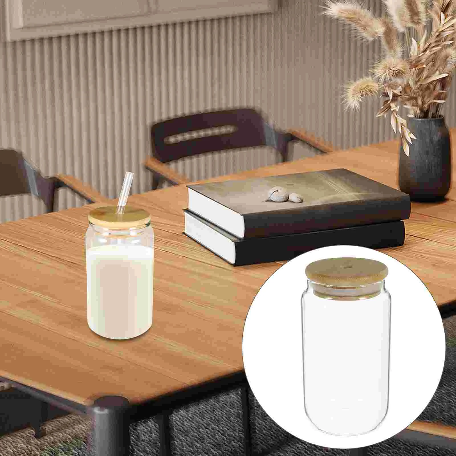 

Glass Beverage Cup Water for Party Cups Reusable Juice Drinking Small with Lid Straw Mugs