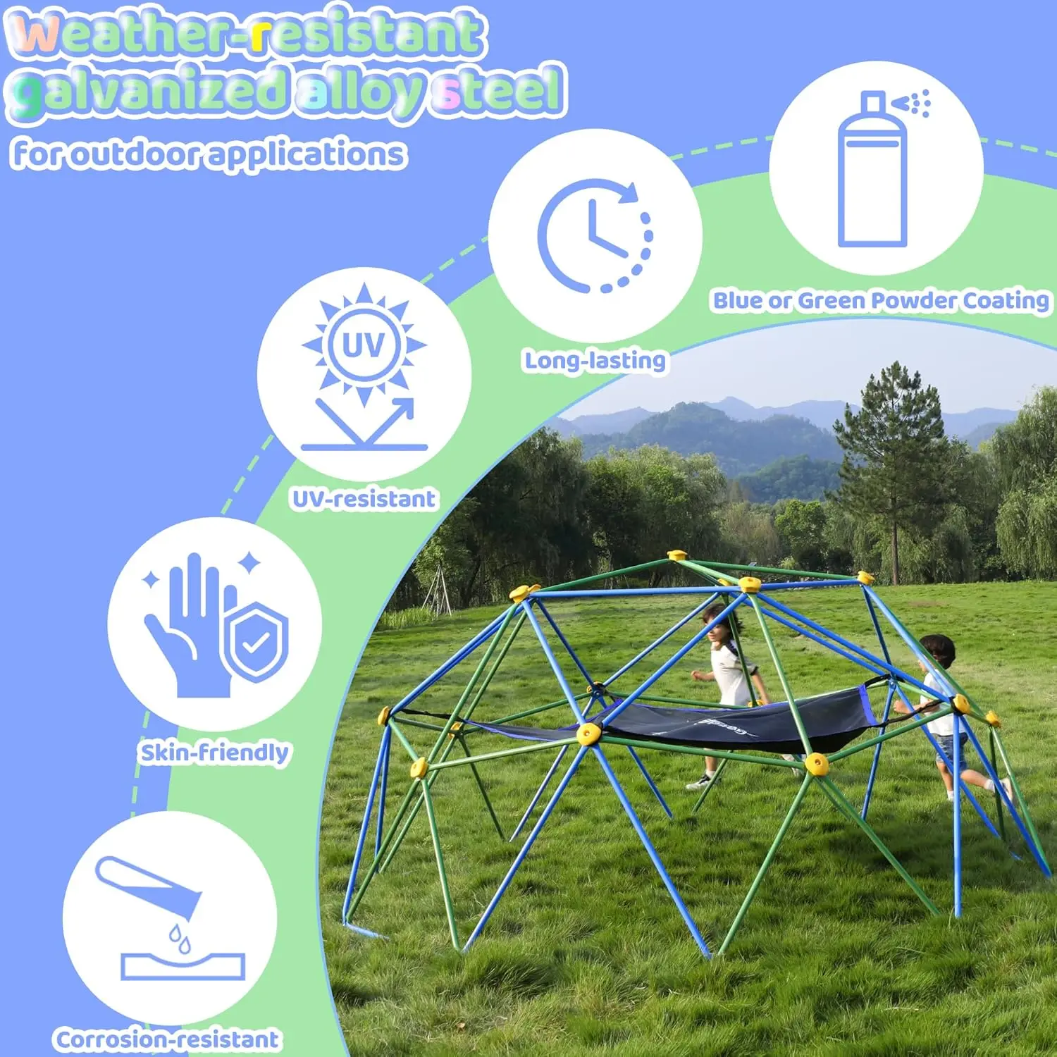 Gardenature 10FT Climbing Dome with Hammock, Outdoor Jungle Gym for Kids, Geometric Dome Climber Supporting 880 Lbs Anti-Rust