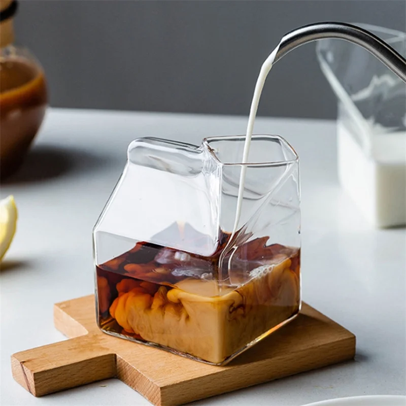 Description Picture 4 of item1Pc Half Pint Milk Carton Style Creative Mini Creamer Jug Glass Milk Mug Udder Cup Milk Cup Wholesale