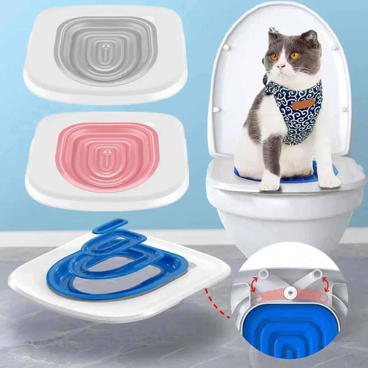 Cat Toilet Trainer Reusable Detachable Cat Potty Training Kit Litter Box Mat Plastic Toilet Cleaning Accessories