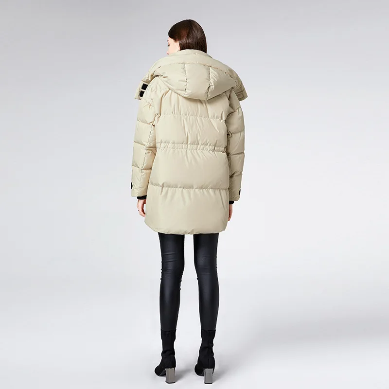 Short Down Jacket Women Hooded Long Sleeved White Duck Down Thickened Jacket