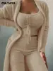CM.YAYA 3-Piece Women Sets Plush Velvet Pajama Sleepwear Tank Tops + Pants + Cardigan Coat Tracksuit Loungewear Causal Outfits 4