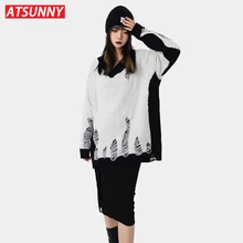 

ATSUNNY Hip Hop Streetwear Knitted Harajuku Sweater Thicken Solid Color Campus Style Sweaters Pullover Autumn and Winter Clothes