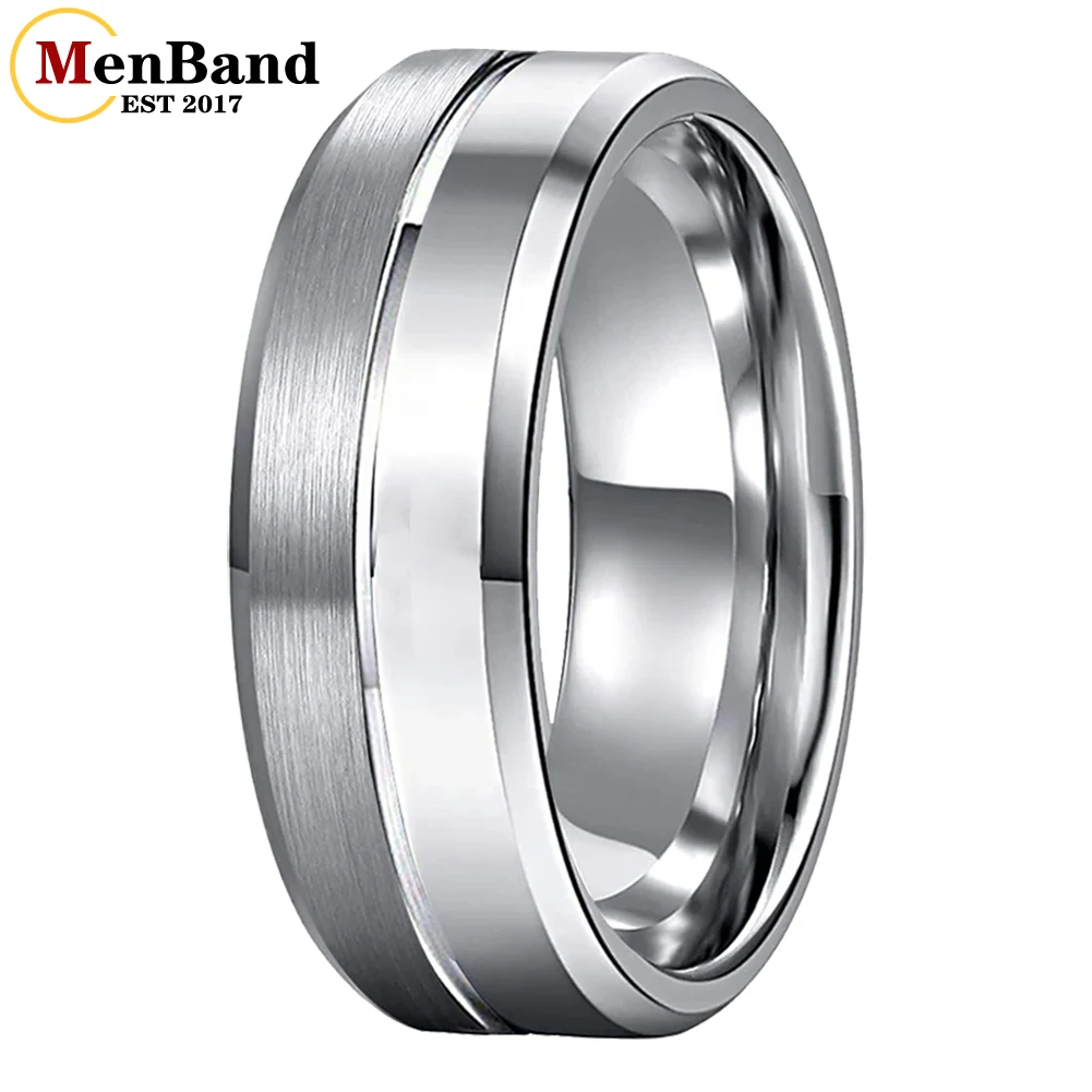 Classic Tungsten Carbide Wedding Band with Beveled Grooved Finish - Comfort Fit
