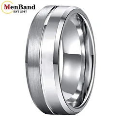 Classic Tungsten Carbide Wedding Band with Beveled Grooved Finish - Comfort Fit - 8 (Silver Color 8mm)