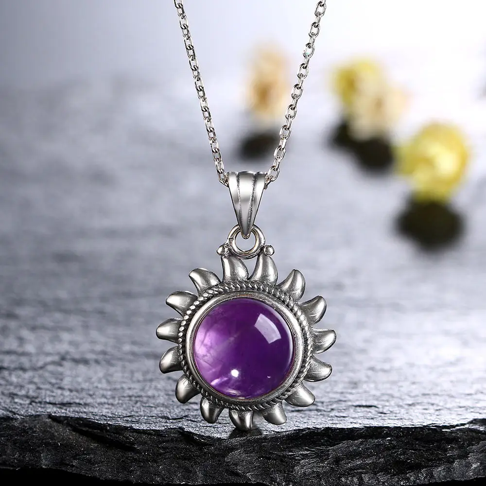 Pendant Necklace Silver Necklace Nasiya Natural Amethyst Necklace Sterling S925 Silver Vintage Type Natural Gemstone