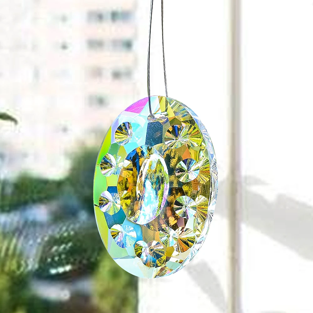 48mm Crystal Suncatcher Prism Pendant Glass Art Faceted Chandelier Lamp Parts Rainbow Maker Light Catcher Window Hanging Decor