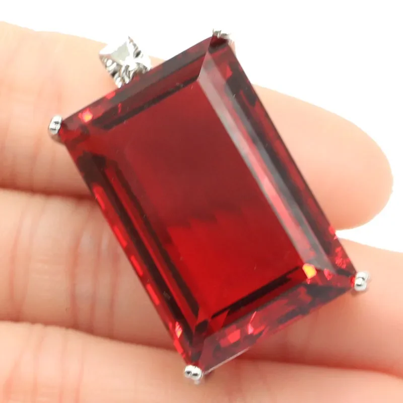 14g Customized 925 SOLID STERLING SILVER  PENDANT Big Rectangle Blood Ruby Citrine Smoky Topaz Swiss Blue Topaz Pink Kunzite Dai