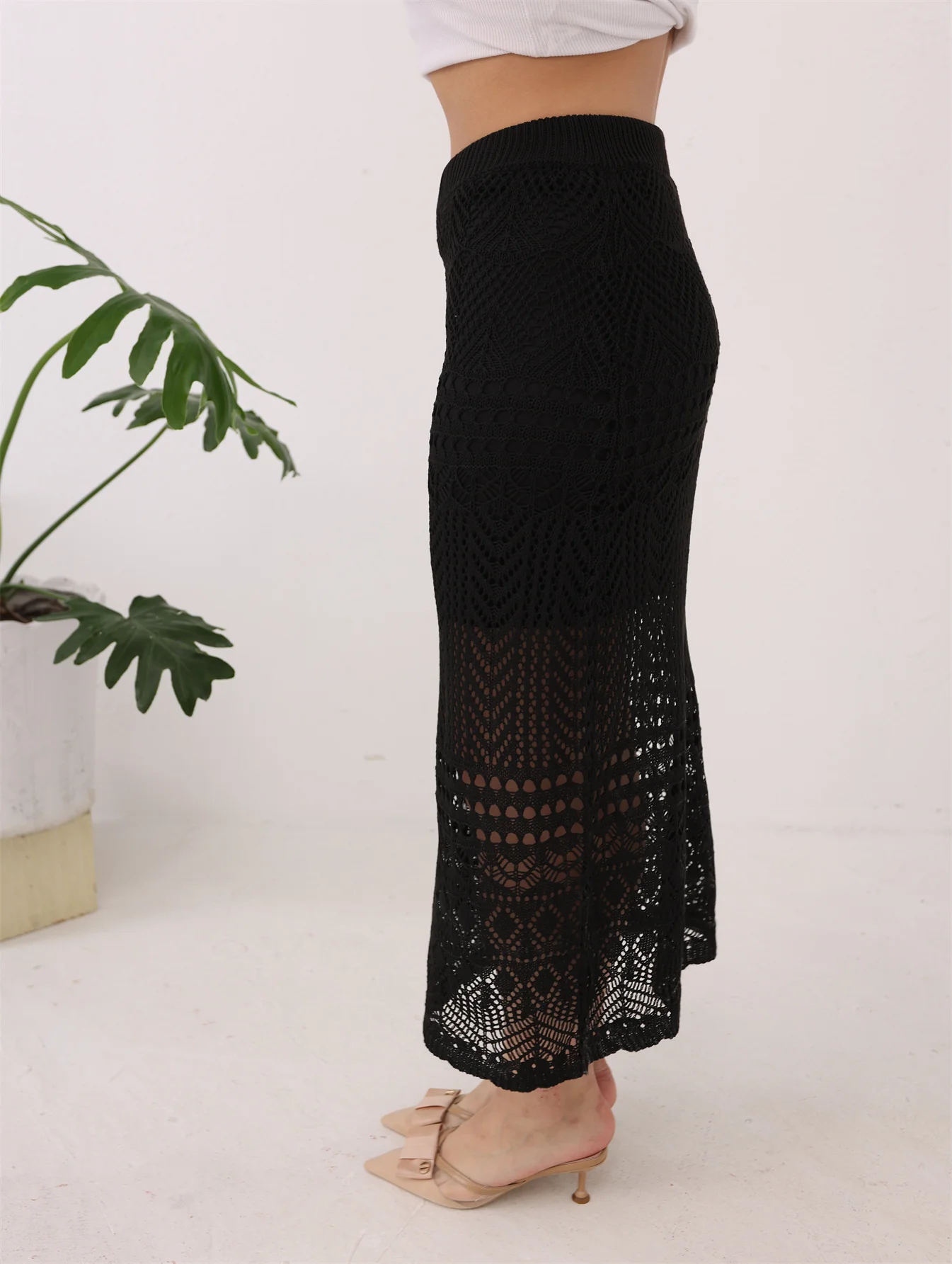 Women  Knitted Half Length Skirt High Waist Temperament Elegant Solid Slim Hip Package Skirts Royal Sister Style