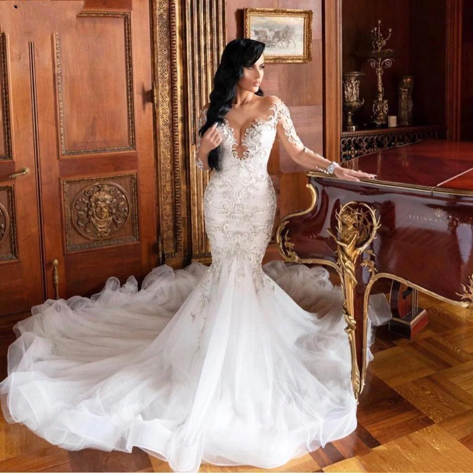 

New Vestidos De Novia O Neck Mermaid Wedding Dresses Beading Sleeveless Wedding Gowns Mariage Dresses Robe De Mariee