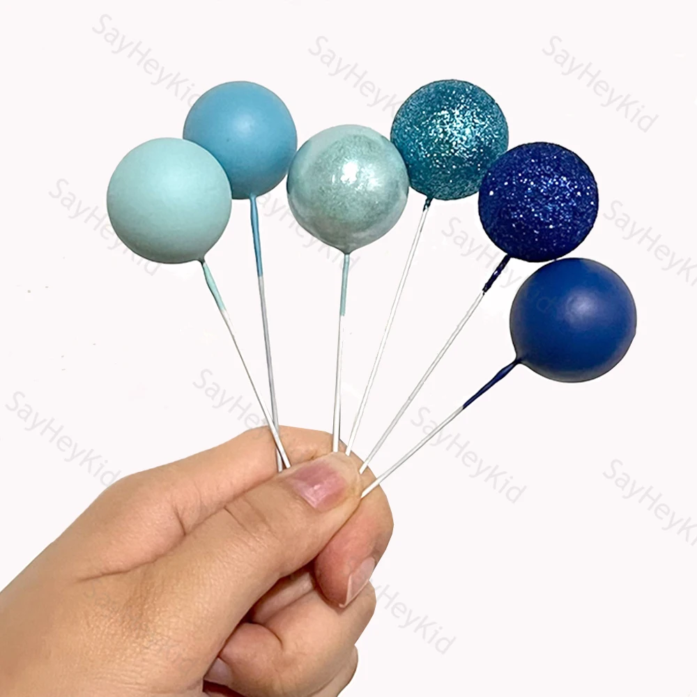 20 Stück blaue Kugeln Kuchenaufsatz hell Naby Blue 2-4 cm Kugeln Kuchendekorationen DIY Geburtstag Hochzeit Geschlecht offenbaren Partyzubehör – Detail 4