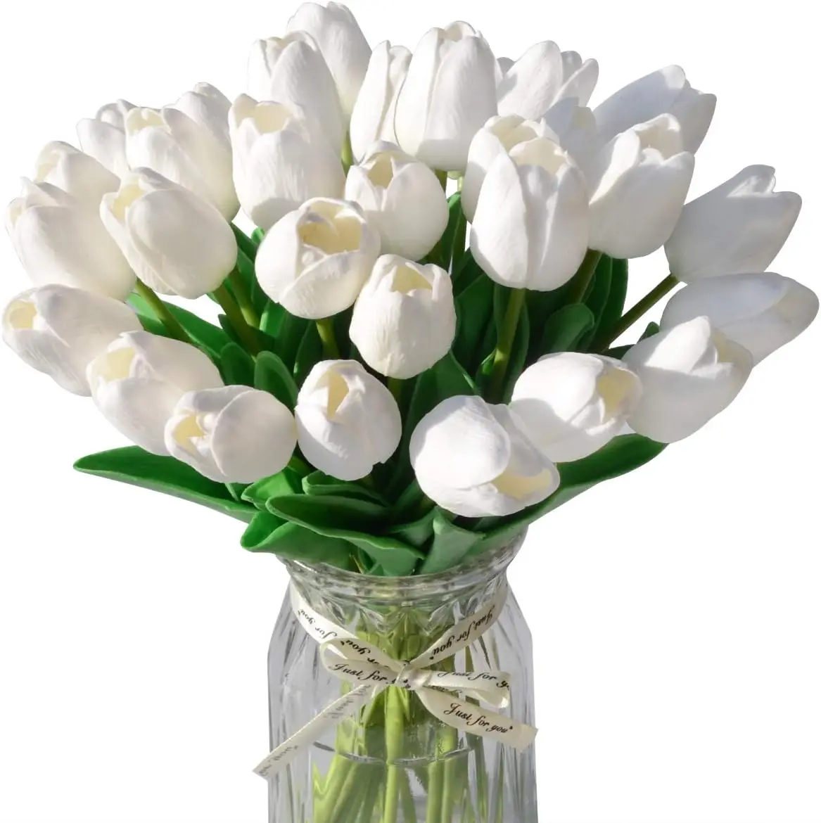 

30 PCS Artificial Real Touch Tulips Bouquet for Home Wedding Party Office Decor for Mother Wife Girlfriend Decor (White)