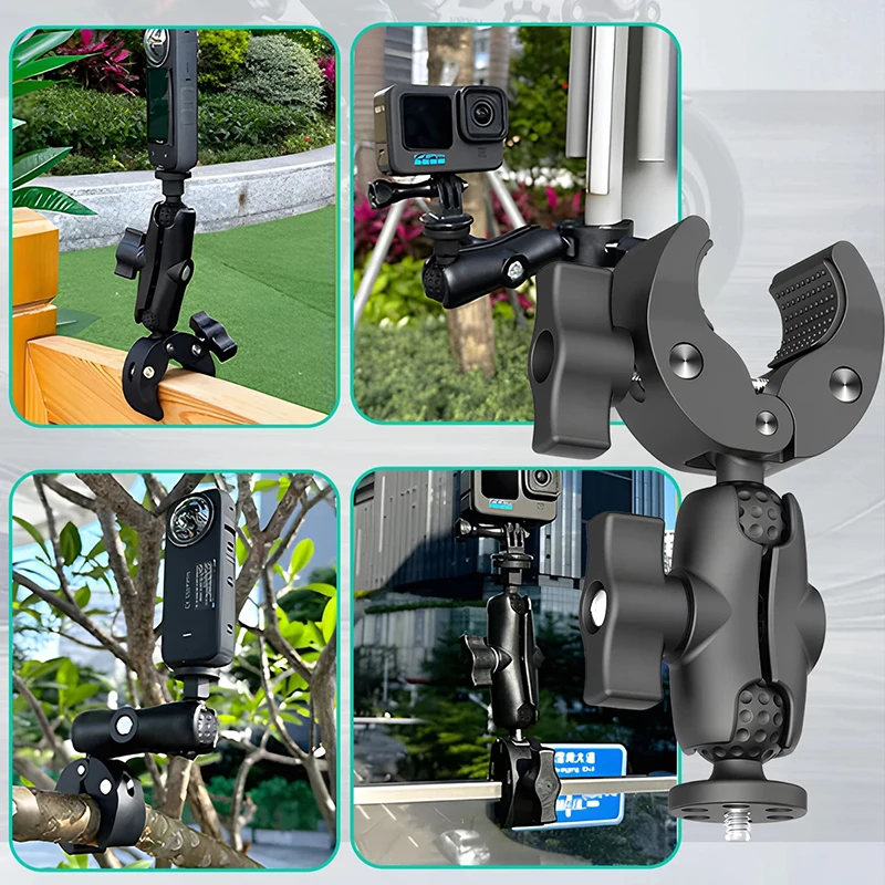 Motorcycle Bicycle Double Clip Crab Clamp Bracket Camera Selfie Stick Monopod Mount Handlebar Stand for Insta360 X4 for GoPro 13