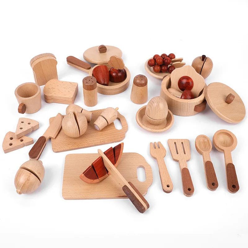 Natural Wood Children's Preschool Toys Fruits And Vegetables Simulation Play House Kitchenware Cognitive Wooden Model Toys 4