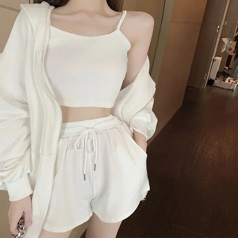 Loungewear Women 3 Pieces Summer Sleepwear Ensembles De Pyjama Nightgown Suits with Shorts Home Wear Roomware