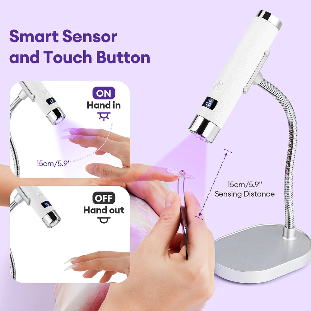 Portable UV Nail Lamp Handheld Stand USB Rechargeable Gel Nails Lamp With Flexible Hose LED Therapy Light Nail Art Tools