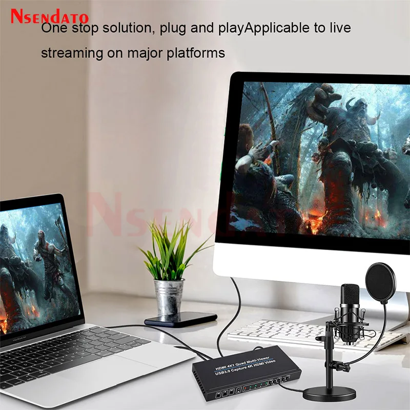 HDMI Quad Screen Multiviewer 4x1 4k USB3.0 Video Capture Card HDMI 4x1 Quad Multi-viewer Screen Splitter For PC live Streaming