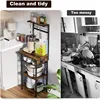 5 Tier Coffee Bar Station with Power Outlets,Bakers Rack for Small Space,Large Storage Space Coffee Cart with 4 Hooks 4