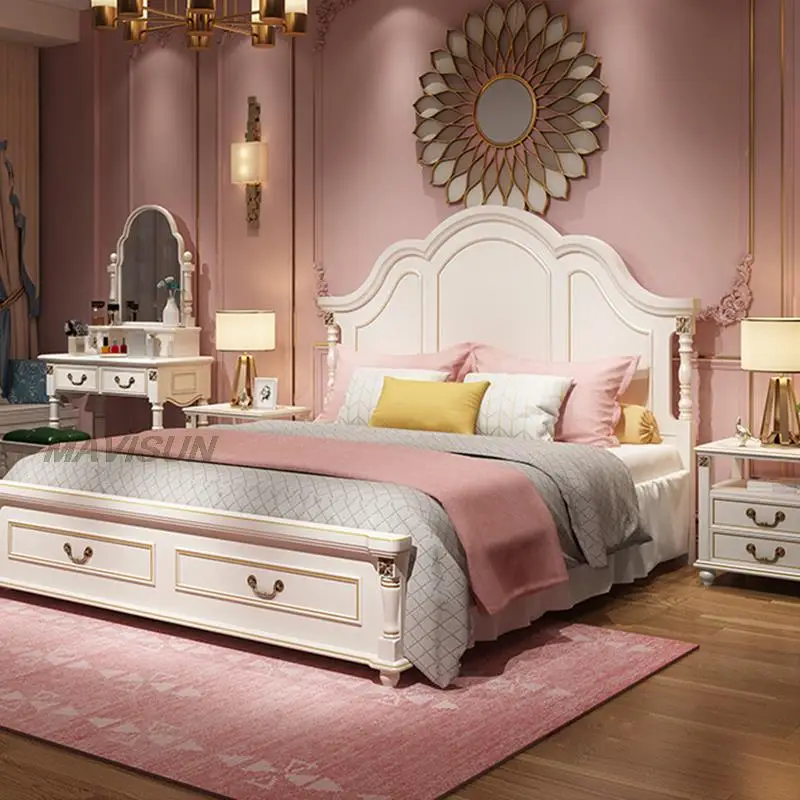 Light Luxury Double Bed Master Bedroom 1.8 Meters Modern Simple Pastoral Style 1.5m Princess Storage Beds American Furniture