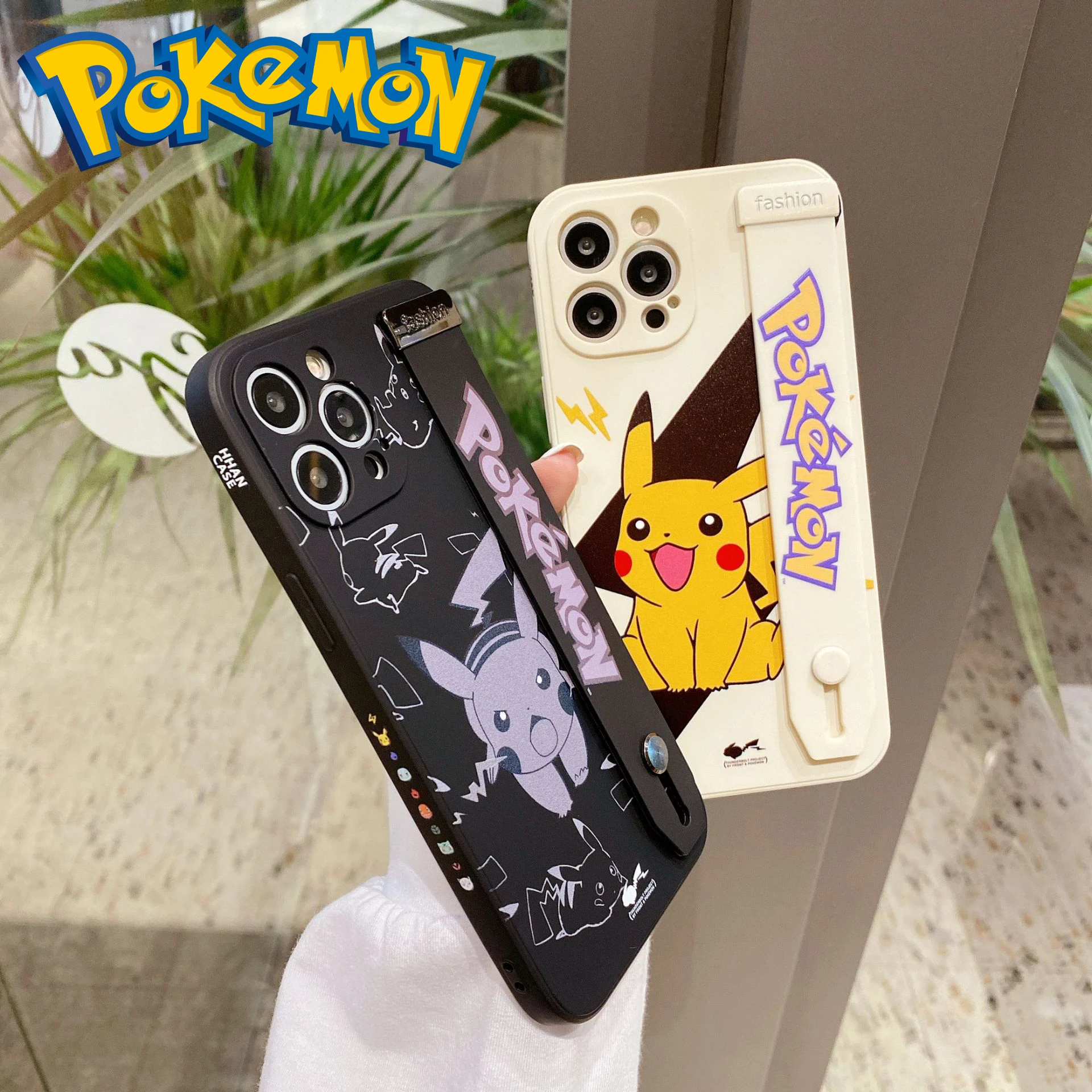 Pokemon Pikachu Soft Phone Case with Wristband for iPhone 13 12 11 Pro Max XR XS Max 7 8 Plus Protective Phone Back Cover iphone xr wallet case