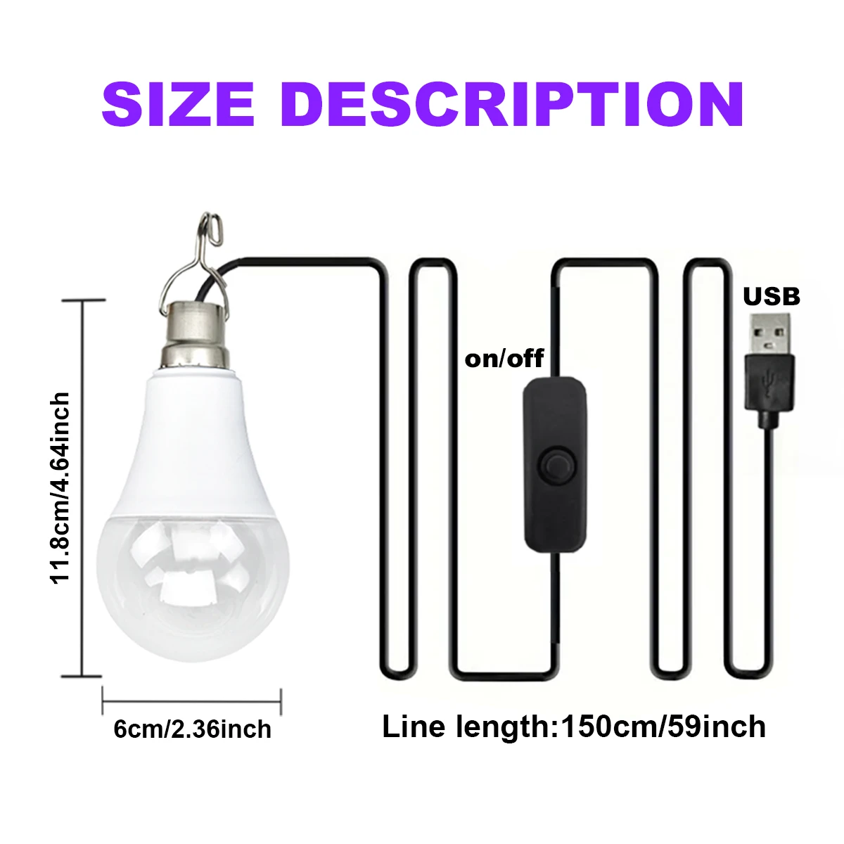 USB-Powered UV Black Light Bulb with Switch for Fluorescent Party and Decorative Lighting