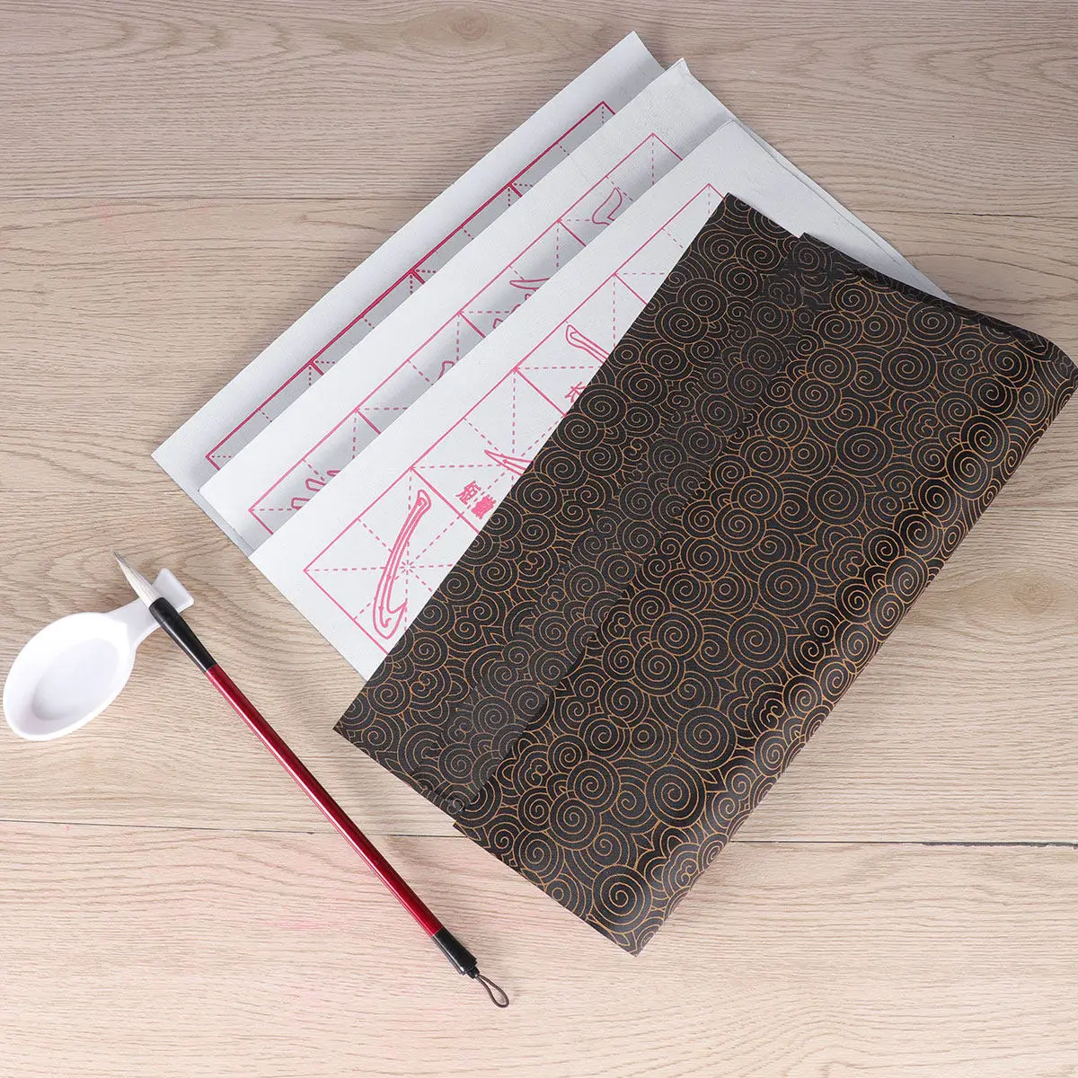 6Pcs 물 쓰기 천 재사용 가능 잉크 없음 서예 연습 매트 브러시 페인팅 연습 사물자연(四?) 서예 그리드형