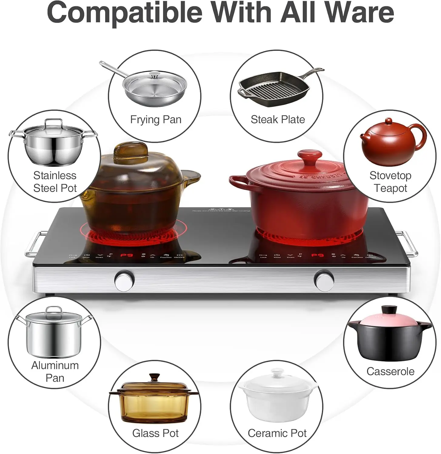 Electric Stove Top with Knob Control,9 Power Levels, Kids Lock & Timer,LED touch control,Overheat Pr