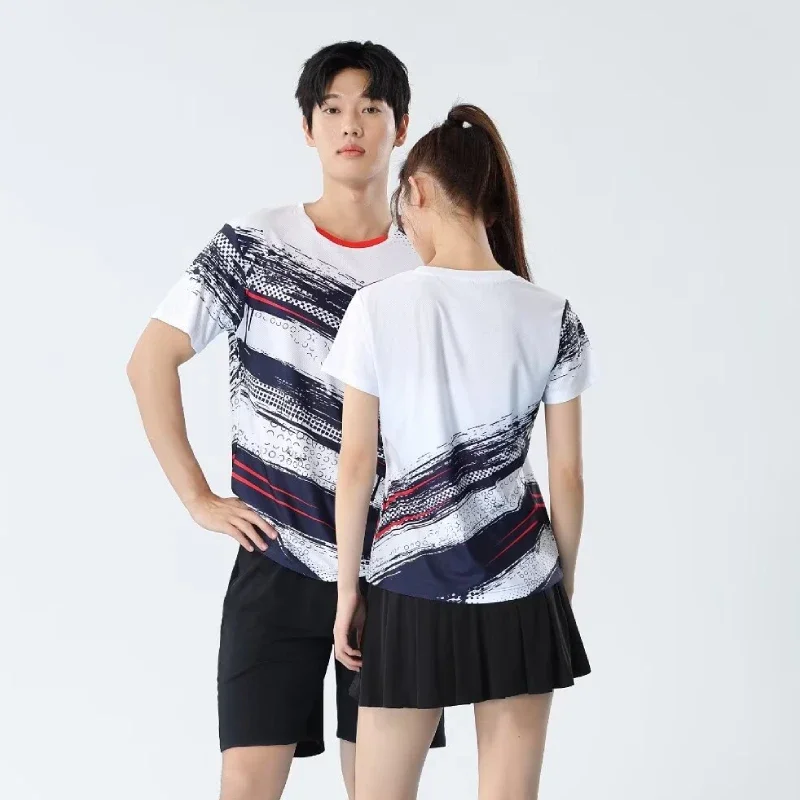 Men Women Badminton T-shirts Quick Dry Table Tennis Clothes Letter Print Training Jersey Volleyball Pingpong Couple Shirts