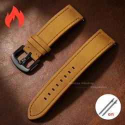 Premium Vintage Leather Watch Band - Universal Cowhide Strap with Quick Release - 22mm (Light Brown)