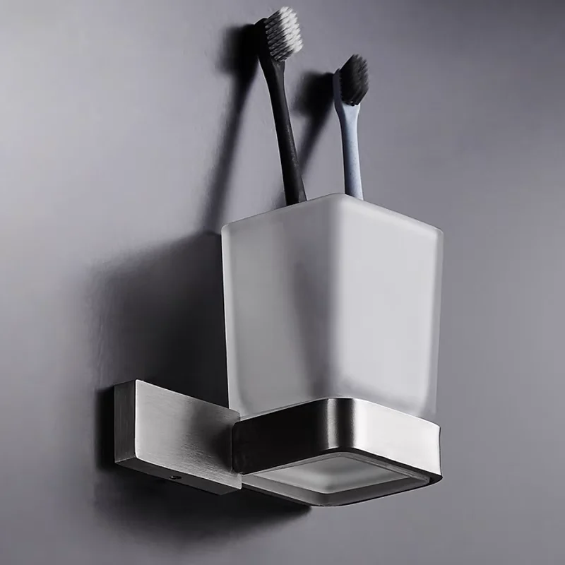 Bathroom Hardware Set SUS 304 Stainless Steel Brushed Toilet Brush Soap Dish Toothbush Cup Tumbler Holder Bathroom Accessories