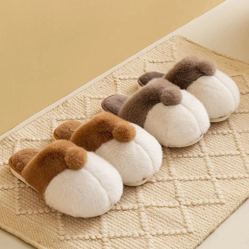 

Lovely Cartoon Animals Corgi Buttocks Plush Women's Plush Lovers Winter Home Slipper Cotton Slippers Non-slip Soft Designer Y