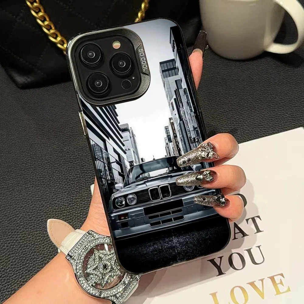Shockproof Silver Car-Inspired Phone Case with Colorful Design