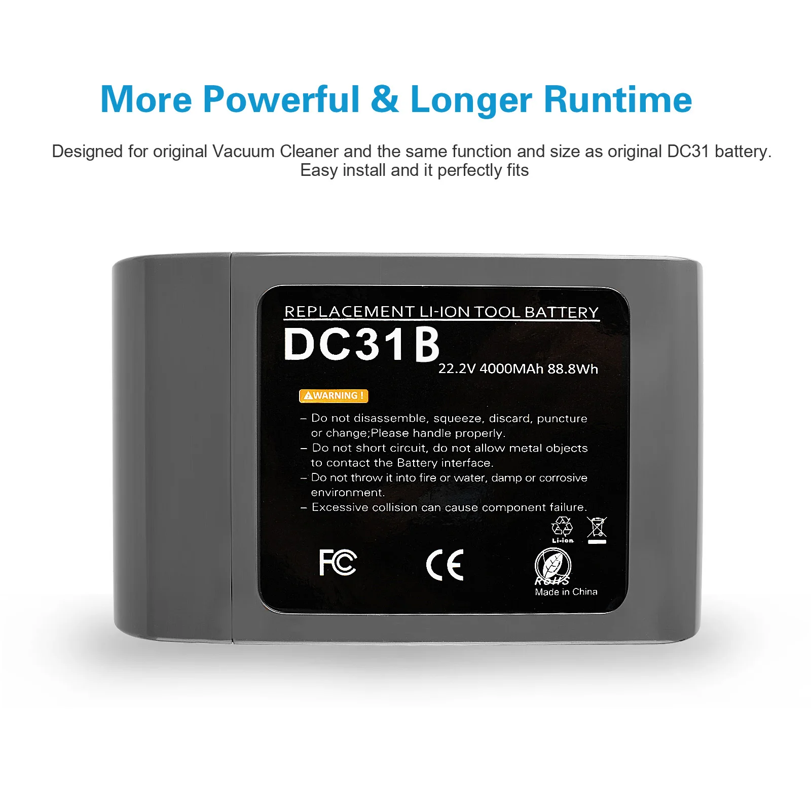 Batterie Li-ion 22.2V, 3000mAh, pour aspirateurs Dyson DC35, DC45 DC31, DC34,  DC44, DC31 Animal