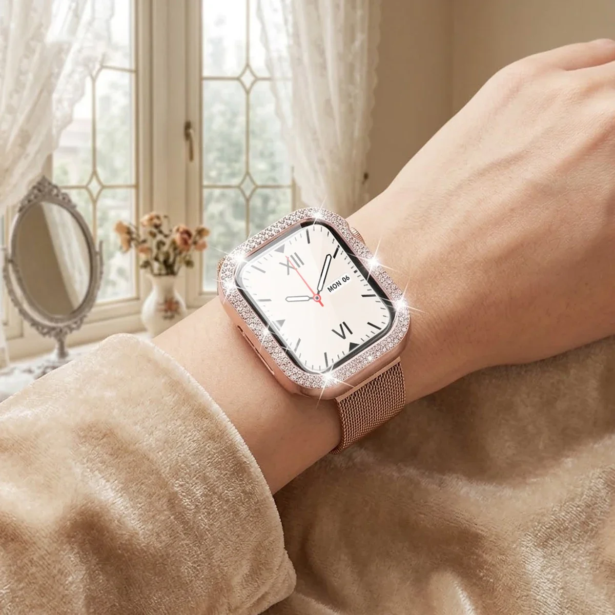 Diamond-Embellished Apple Watch Case with Screen Protector