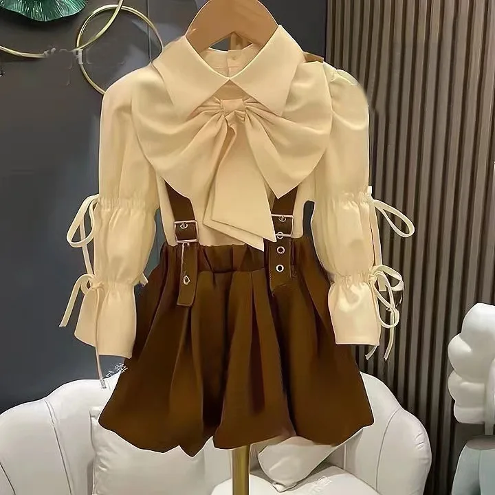 

Girls Spring and Autumn Two Piece Set 2024 New Fashion Long Sleeved Shirt Skirt Girl Autumn Set Trendy Baby Girl Clothes