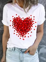 T-Shirts d'été décontractés pour femmes, imprimés graphiques de cœur rouge, manches courtes, confortables, doux, col rond, vêtements de rue à la mode 2