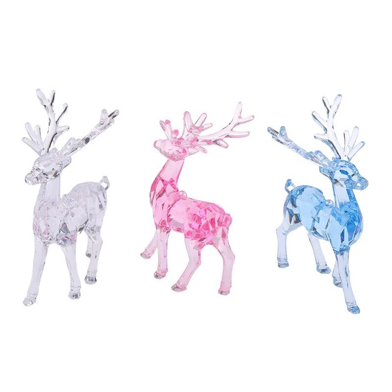 

1Pc Acrylic Deer Figurines Desktop Ornament Room Decor Transparent Elk Reindeer Sculpture Christmas Home Office Decoration