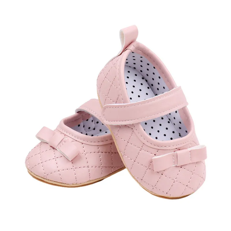 Newborn Baby Girl Princess Shoes Bow Mary Jane Flats Quilted Crib Shoes with Non-Slip Rubber Sole Baby Items Accessories 6