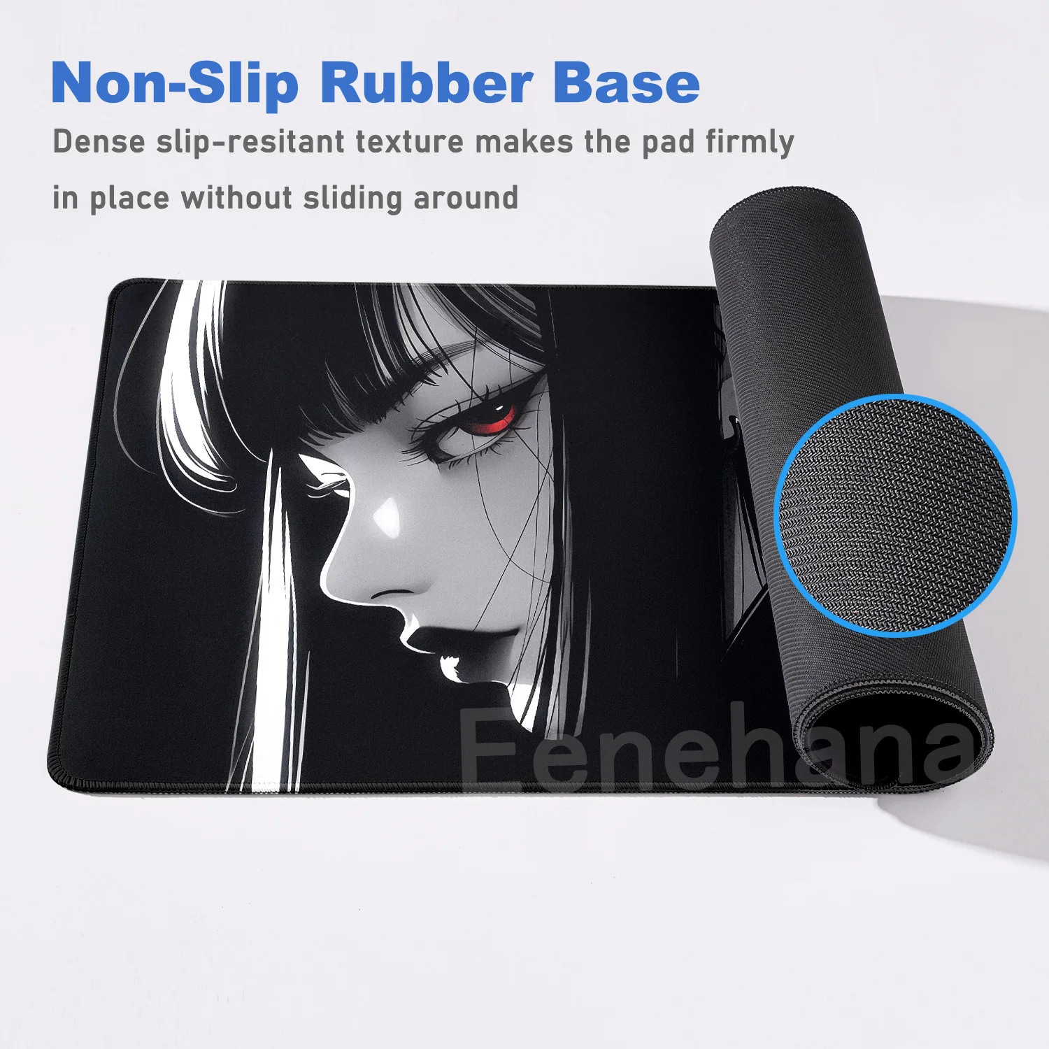 Gothic Anime Devil Mask Mousepad – Large Rubber Gaming Desk Mat with Locking Edge and HD Print