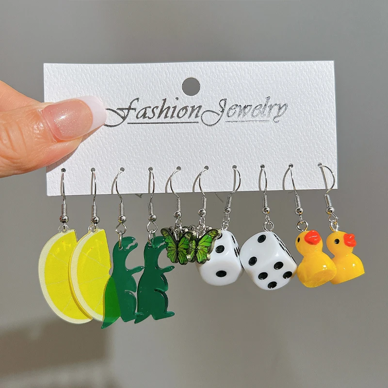 Dangle Earrings Cartoon Sweet Animal Duck Bear Fruit Women Girls Jewelry Gift Set