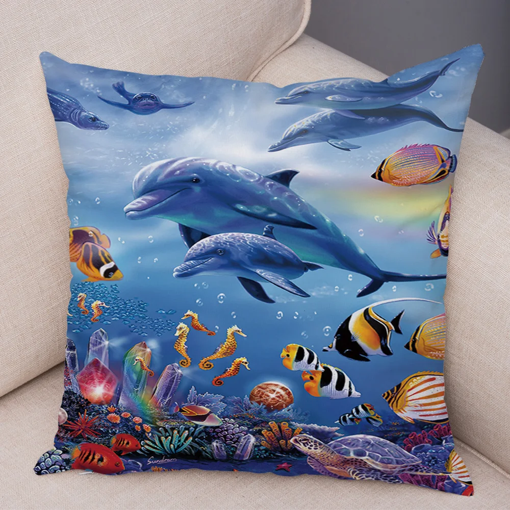 Meeresschildkröte, Delphin, Hai, Kissenbezug, kurzes Plüschdekor