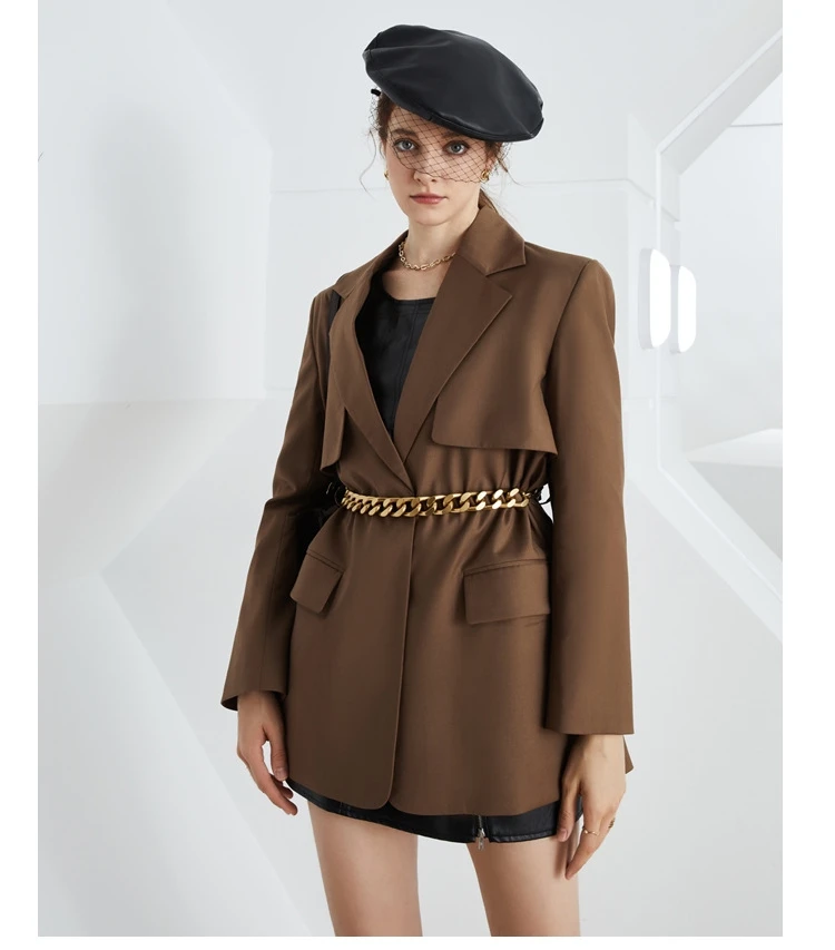 

2023 Spring Autun England Style Chic Women's High Quality Chian Belt Blazers Jackets Coat B639