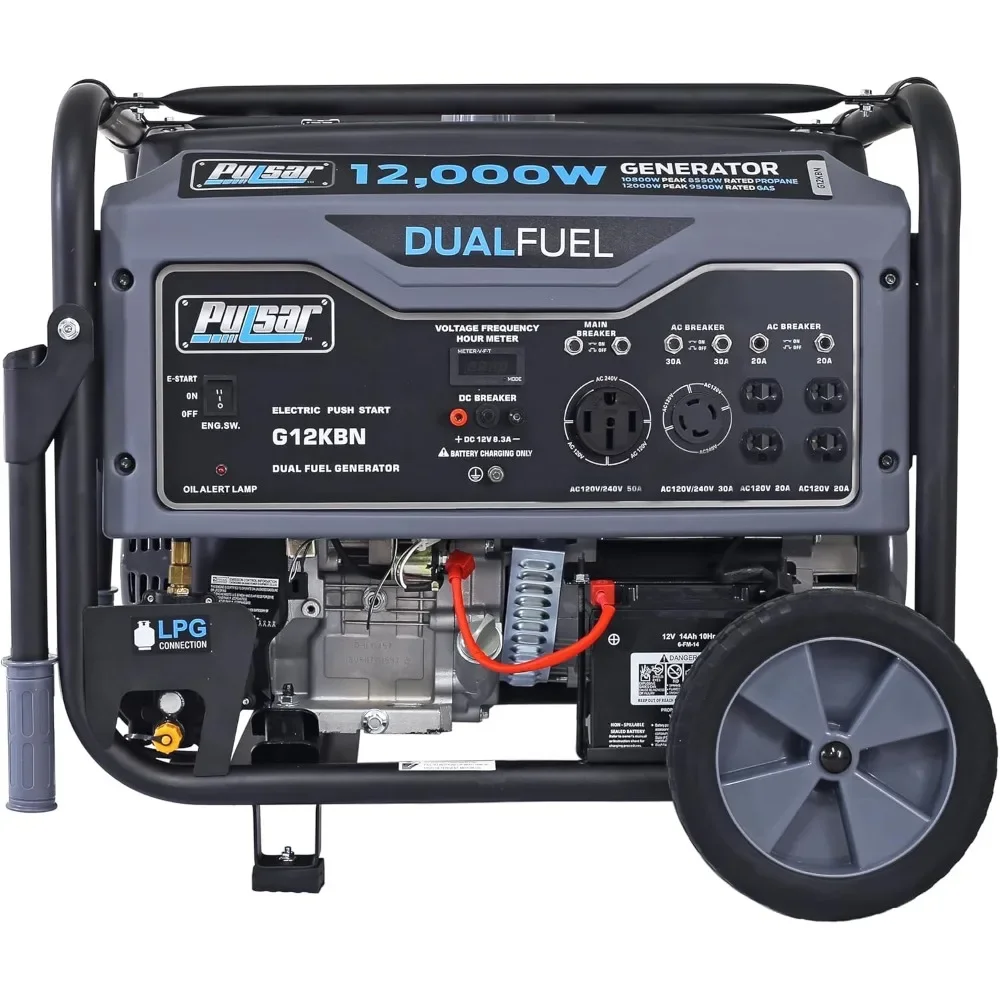 g12kbn-sg heavy duty portable dual fuel generator - 9500 rated watts & 12000 peak watts ， gas & lpg ， electric start ， transfer
